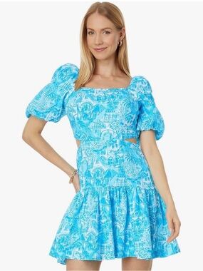 Lilly Pulitzer Kylanne Elbow Sleeve Line Amalfi Blue Sunny State of Mind Size 12
